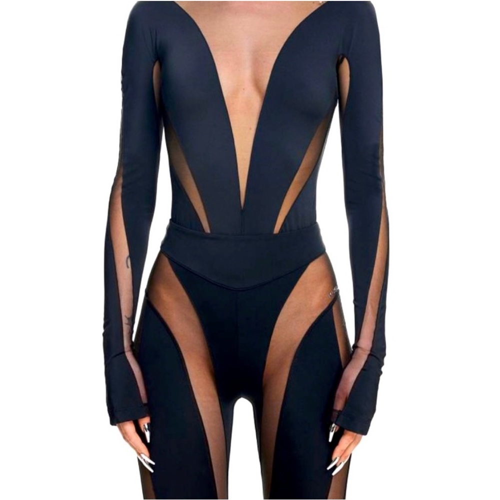 H&M x MUGLER NWT bodysuit xxl black/light nude mesh